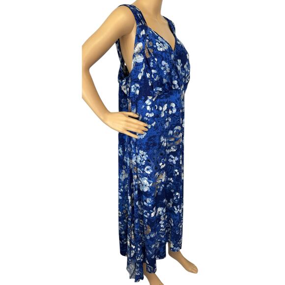 Susan Graver Printed Liquid Knit Hi-Low Hem Dress Blue Floral Size 2X Sleeveless - Picture 2 of 10